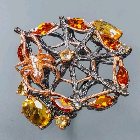 Citrine sterling Rosegold Spiderweb 🕸 ring sz8 - Picture 11 of 13